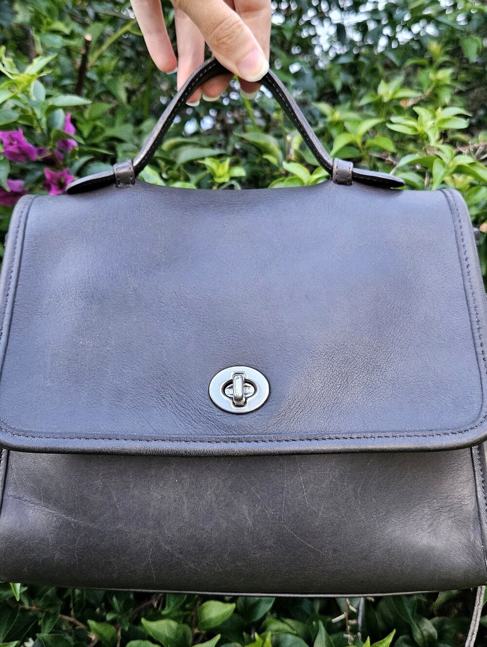 Vintage Coach Court Bag 9870 Dark Grey DGR Nickel Leather 1999 Rare